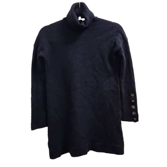 Sézane La Maille Merino Wool Turtleneck Sweater Dress Black Long Sleeve ButtonXS - Picture 3 of 15